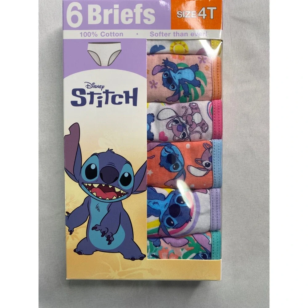 Disney Stitch‎ Girls Briefs 6 Pack 100% Cotton Underwear Size 4T Multi Color New